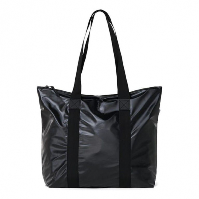 RAINS TOTE BAG RUSH SHINY BLACK 1225